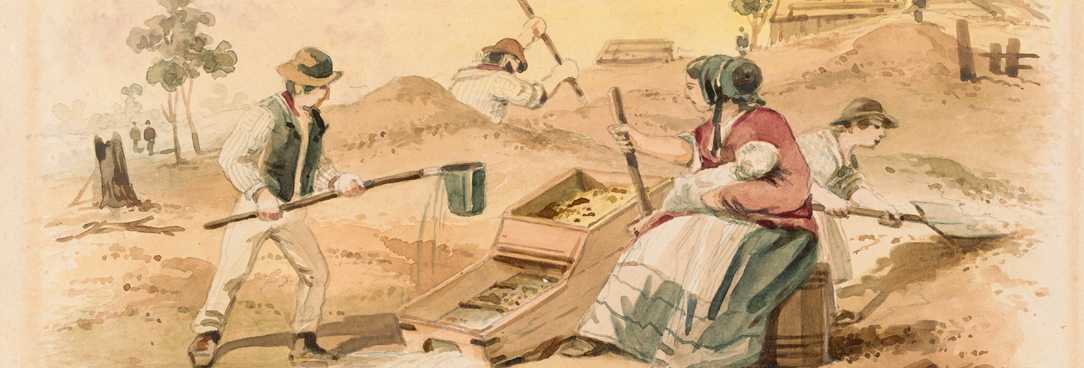 Zealous gold diggers, Castlemaine 1852 by St Gill painting of woman and man on the gold fields